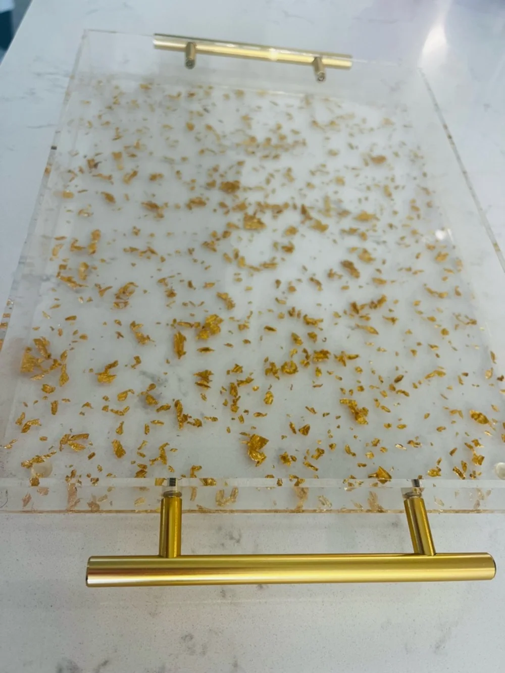 Packed Party Gold Flake Acrylic Vanity/Serving Tray with Gold Handles